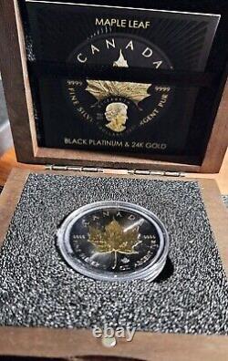 2023 Canada Maple Leaf Black Platinum & Gold Gilded 1 Oz Silver Coin Mintage 500