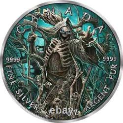 2023 Canada Maple Leaf Grim Reaper Armageddon VI Colorized. 9999 Silver Coin