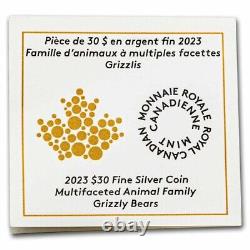 2023 RCM 2 oz Silver $30 Multifaceted Grizzly Bear Animal Family Mintage 4500