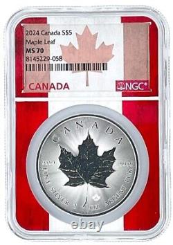 2024 Canada 1oz Silver Maple Leaf NGC MS70 Flag Picture Core withWhite Case