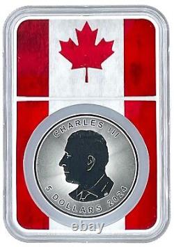 2024 Canada 1oz Silver Maple Leaf NGC MS70 Flag Picture Core withWhite Case