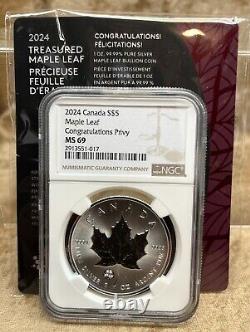 2024 Canada $5 Maple Leaf NGC MS69 Congratulation Privy Silver Mintage 25k WithCOA