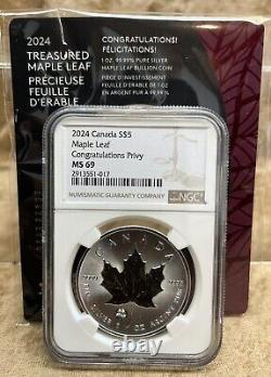 2024 Canada $5 Maple Leaf NGC MS69 Congratulation Privy Silver Mintage 25k WithCOA