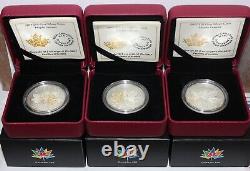 3 2017 Royal Canadian Mint $10 Fine Silver Coins Maple Leaves/Leaf Coin COA