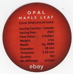 Canada 2020 $5 1oz. 9999 Silver Maple Leaf with Opal Stone in OGP w COA #BH01289