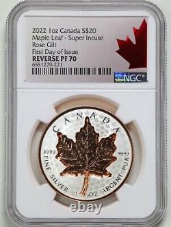 Canada 2022 1oz Super Incuse Rose Gilt Silver Maple Leaf Reverse PF70 NGC FDOI