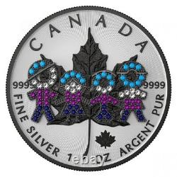 Canada Maple 2021 5USD Big Family Black Bejeweled 1 Oz Silver Coin