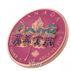 Canada Maple 2021 5USD Big Family Pink Bejeweled 1 Oz Silver Coin