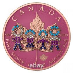 Canada Maple 2021 5USD Big Family Pink Bejeweled 1 Oz Silver Coin