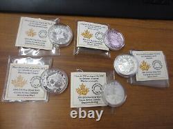 Lot of (5) 2015 RCM Canoe Across Canada $10.9999 Fine Silver Proof Coins with COA