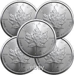 Lot of 5 2022 1 oz Canadian 9999 Silver Maple Leaf Coin BU In Stock