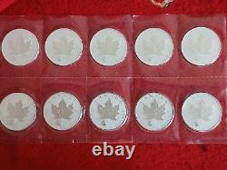New Sealed Pack of 10 2016 1 oz Silver Canadian Maple Leaf Reverse Proof