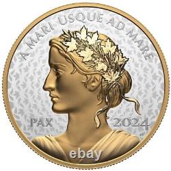 Peace Dollar 2024 $1 1 oz Silver Proof UHR GOLD GILT Coin Royal Canadian Mint
