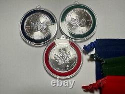 Priority Set of 3 Canadian of 3 Maple Leafs 1oz. 9999 Silver, Air-Tite Ornaments