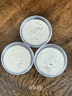 THREE 2008 CANADA MAPLE LEAF $5 SILVER 1oz. VANCOUVER OLYMPICS COIN IMPERFECT