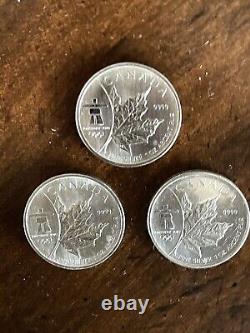 THREE 2008 CANADA MAPLE LEAF $5 SILVER 1oz. VANCOUVER OLYMPICS COIN IMPERFECT