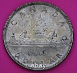 Toned 1945 Canada Silver Dollar Scarce Semi Key Date. 800 Fine Silver Coin 32