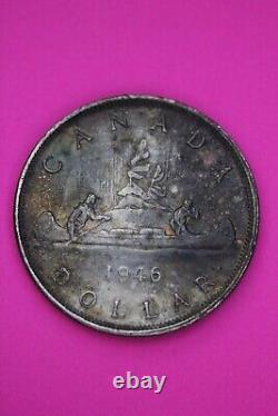 Toned 1946 Canada Silver Dollar Scarce Semi Key Date. 800 Fine Silver Coin 35