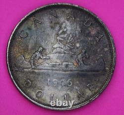 Toned 1946 Canada Silver Dollar Scarce Semi Key Date. 800 Fine Silver Coin 35